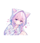 かわいい猫耳フードの女の子たちの日常。①（個別スタンプ：1）