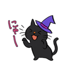 ハロウィン 魔女帽子の黒ねこスタンプ（個別スタンプ：1）