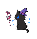 ハロウィン 魔女帽子の黒ねこスタンプ（個別スタンプ：8）