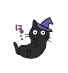 ハロウィン 魔女帽子の黒ねこスタンプ（個別スタンプ：9）