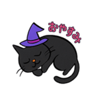 ハロウィン 魔女帽子の黒ねこスタンプ（個別スタンプ：16）