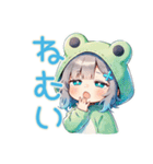 ゆるふわ★蛙フードパーカーの女の子（個別スタンプ：5）