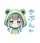 ゆるふわ★蛙フードパーカーの女の子（個別スタンプ：13）