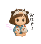 ヘアバンドボブの可愛い女の子。（個別スタンプ：1）