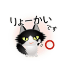 色々な猫16-3 長毛-立ち耳-黒白（個別スタンプ：27）
