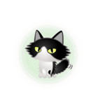 色々な猫16-3 長毛-立ち耳-黒白（個別スタンプ：37）