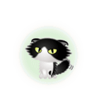 色々な猫16-4 長毛-垂れ耳-黒白（個別スタンプ：37）