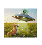 コーギーとUFO（個別スタンプ：7）