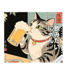 【浮世絵】酒飲む人や動物（個別スタンプ：8）