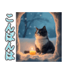 飛び出す★冬を感じるハチワレ_挨拶（個別スタンプ：14）