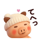 【秋冬】使えるピンクの豚さんスタンプ（個別スタンプ：34）