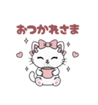 キラキラおめめのリボンねこ  ピンク系（個別スタンプ：9）