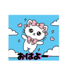 キラキラおめめのリボンねこ  ピンク系（個別スタンプ：19）