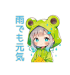 ごきげん★蛙フードパーカーの女の子（個別スタンプ：1）