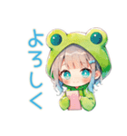 ごきげん★蛙フードパーカーの女の子（個別スタンプ：19）