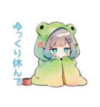 ごきげん★蛙フードパーカーの女の子（個別スタンプ：24）