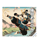 【浮世絵】キックボクシングする人や動物（個別スタンプ：3）