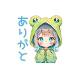 おこもり蛙フードパーカーの女の子（個別スタンプ：3）