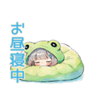 おこもり蛙フードパーカーの女の子（個別スタンプ：37）