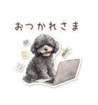 水彩画ステッカー風トイプードルのスタンプ（個別スタンプ：14）
