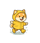 レインコート柴犬 みずたまりパレード（個別スタンプ：1）