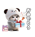飛び出す！パンダ帽が可愛い猫 毎日使える（個別スタンプ：11）