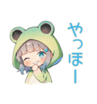 蛙フードパーカーの女の子♡雨の日誘い（個別スタンプ：3）