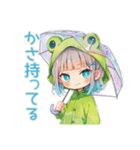 蛙フードパーカーの女の子♡雨の日誘い（個別スタンプ：5）