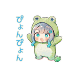 蛙フードパーカーの女の子♡雨の日誘い（個別スタンプ：7）