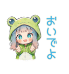 蛙フードパーカーの女の子♡雨の日誘い（個別スタンプ：9）