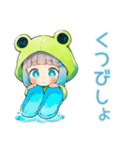 蛙フードパーカーの女の子♡雨の日誘い（個別スタンプ：23）
