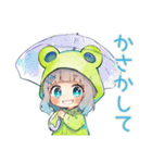 蛙フードパーカーの女の子♡雨の日誘い（個別スタンプ：26）