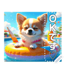 【犬】眠そうチワワ♡プール浮き輪（個別スタンプ：1）