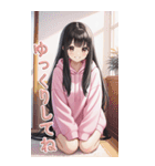 可愛い黒髪ピンクパーカー女子あけおめ再販（個別スタンプ：13）