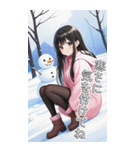 可愛い黒髪ピンクパーカー女子あけおめ再販（個別スタンプ：14）