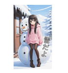 可愛い黒髪ピンクパーカー女子あけおめ再販（個別スタンプ：16）