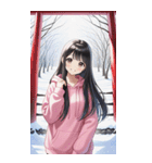 可愛い黒髪ピンクパーカー女子あけおめ再販（個別スタンプ：17）