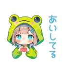 蛙フードパーカーの女の子★癒し（個別スタンプ：15）