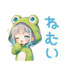 蛙フードパーカーの女の子★癒し（個別スタンプ：18）