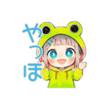 蛙フードパーカーの女の子★癒し（個別スタンプ：24）