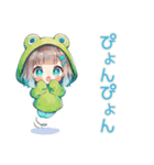 蛙フードパーカーの女の子★癒し（個別スタンプ：27）