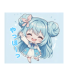 水色好きに捧ぐ、デカお団子ヘアの女の子（個別スタンプ：1）