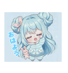 水色好きに捧ぐ、デカお団子ヘアの女の子（個別スタンプ：2）