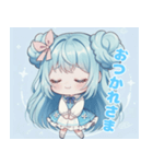 水色好きに捧ぐ、デカお団子ヘアの女の子（個別スタンプ：35）