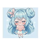 水色好きに捧ぐ、デカお団子ヘアの女の子（個別スタンプ：37）