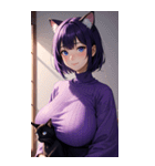 紫色の猫女写真（個別スタンプ：24）