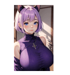 紫色の猫女写真（個別スタンプ：32）