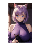 紫色の猫女写真（個別スタンプ：33）