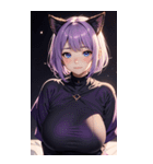 紫色の猫女写真（個別スタンプ：34）