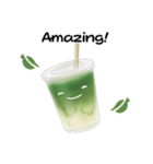 抹茶ちゃん 抹茶ラテ 英語 コーヒー（個別スタンプ：15）